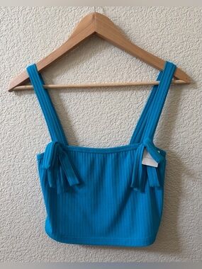 Anthropologie Size Small Blue Bow Rib Knit Tank Top Crop Fit